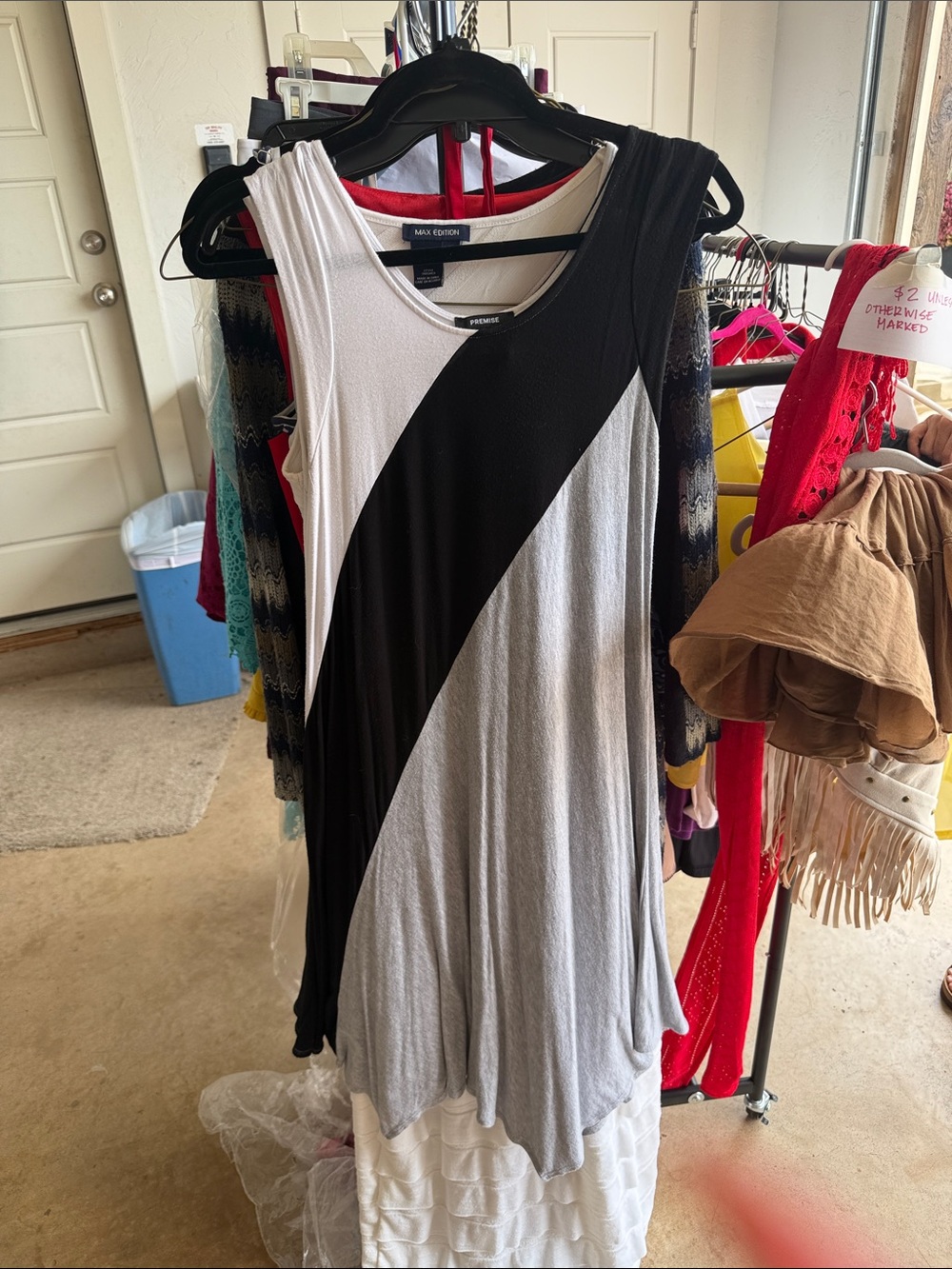 Premise Black, White & Gray Colorblock Sleeveless A-Line Dress